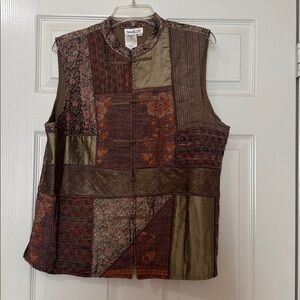Coldwater Creek Patchwork Tapestry Silk Wool Vest Art to Wear Size L